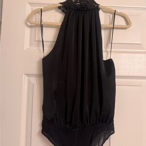 Elegant Black Lace Halter Bodysuit